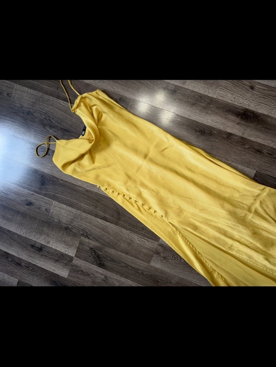 Zara Dresses & Skirts - Zara Yellow Satin Midi Slip Dress with Side Button Detail